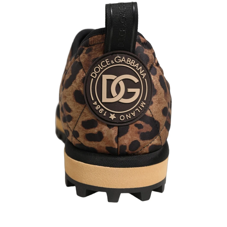 Dolce & Gabbana Brown Leopard Print Quilted Men Sneakers Shoes Elastane Polyester Viscose - Men