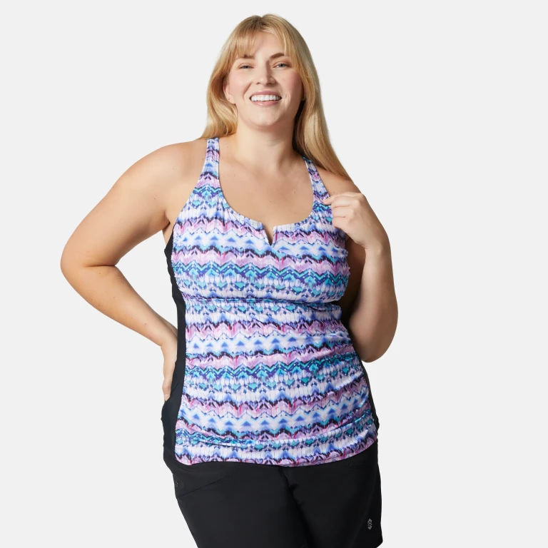 Women's Plus Size Ikat Notch Front Tankini Top