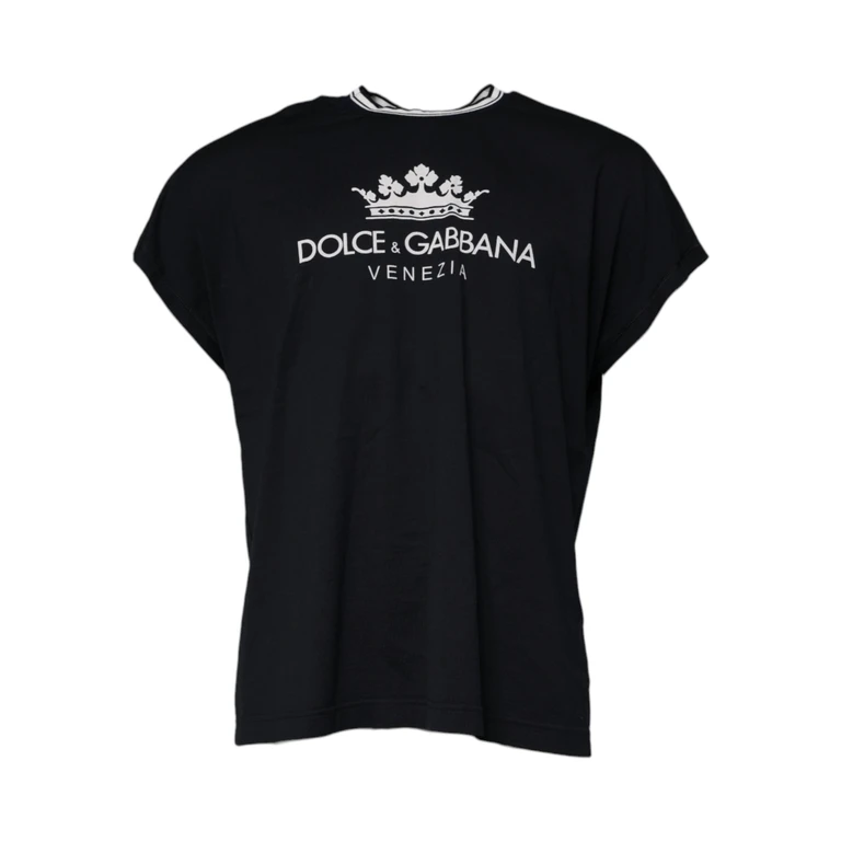 Dolce & Gabbana Dark Blue Logo Crown Cotton Crew Neck T-Shirt - Men
