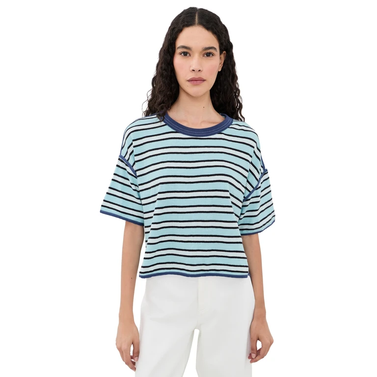 Free People Clean Rugby Tee Crystal Blue Combo XL