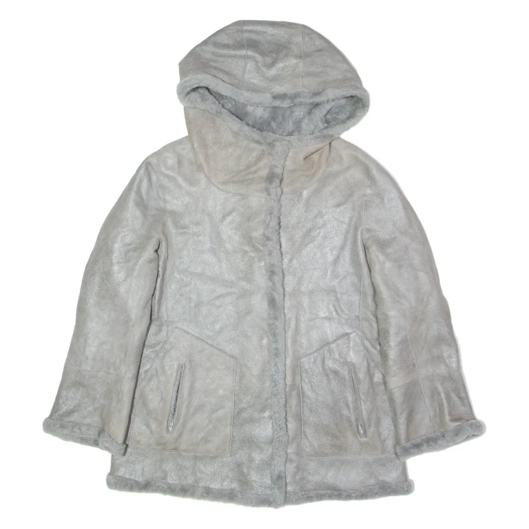 Mens Overcoat Coat Silver Shearling Faux Leather S