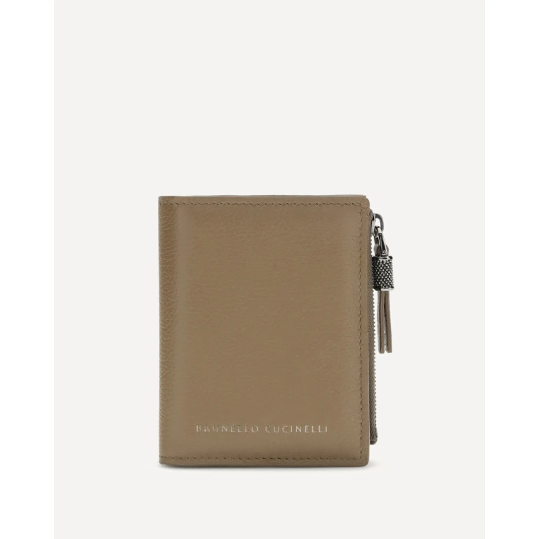 BRUNELLO CUCINELLI Leather Wallet with grain and Shiny Zipper Pull Female UNI