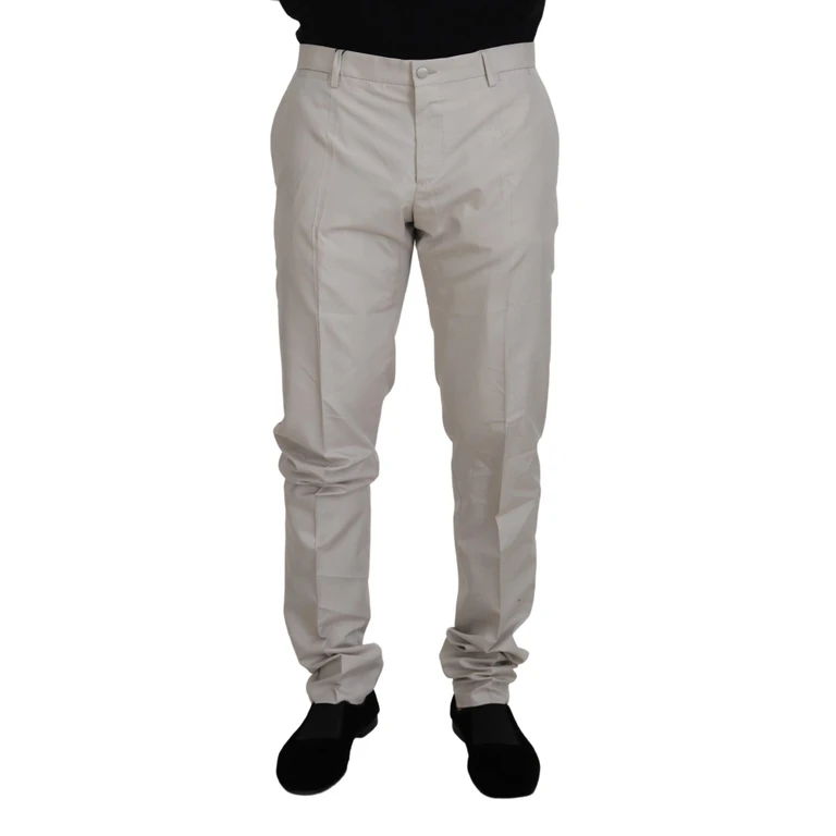 Dolce & Gabbana Off White Silk Mid Waist Chino Pants Polyester - Men