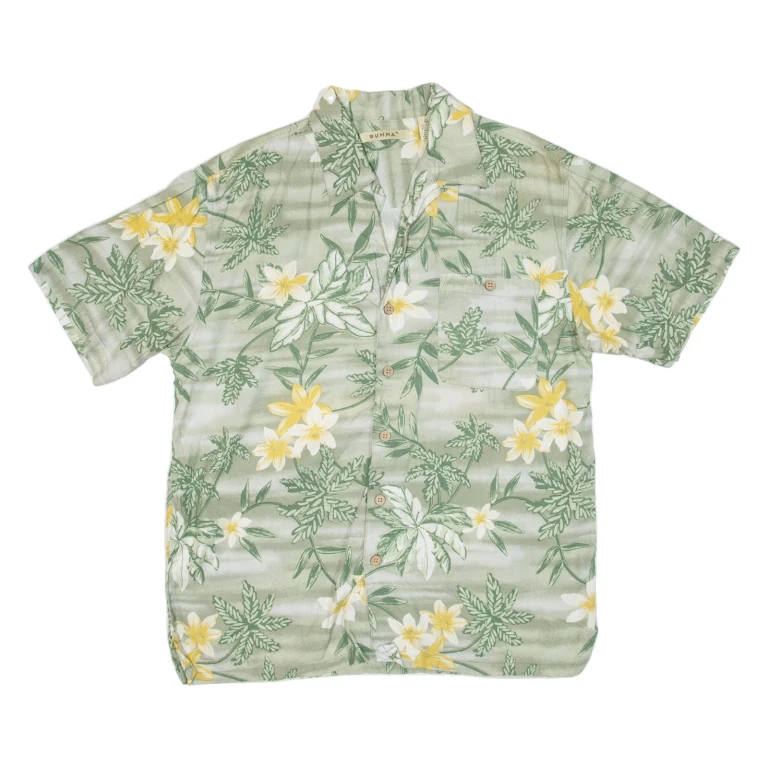 SUMMA Mens Hawaiian Shirt Green Floral M