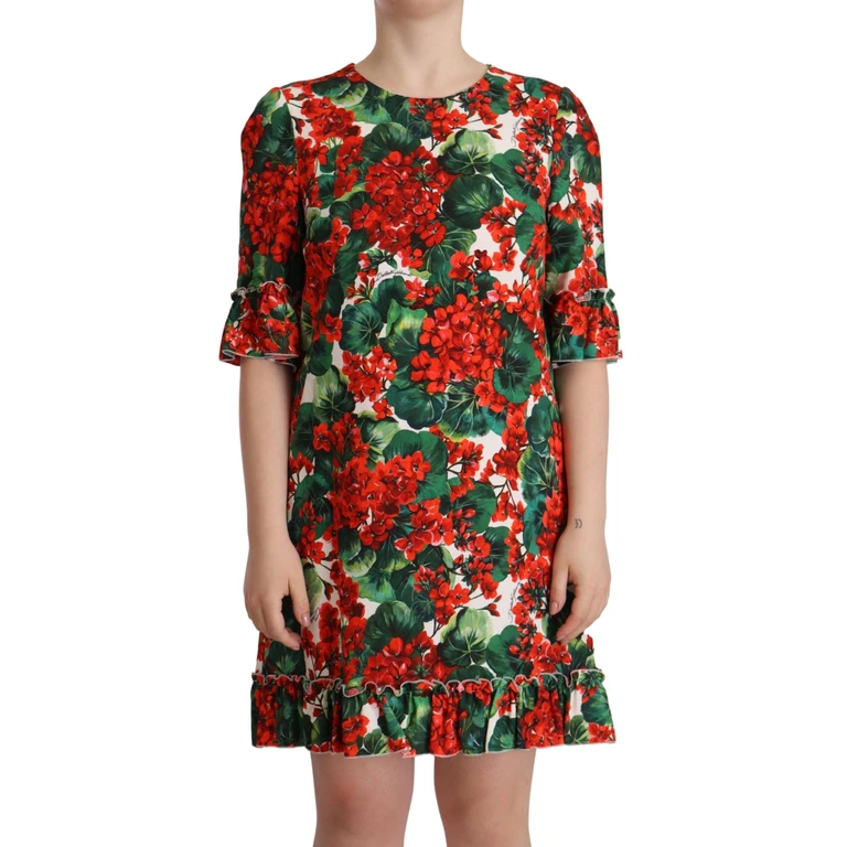 Dolce & Gabbana Multicolor Red Floral Shift Gown Dress Rayon - Women