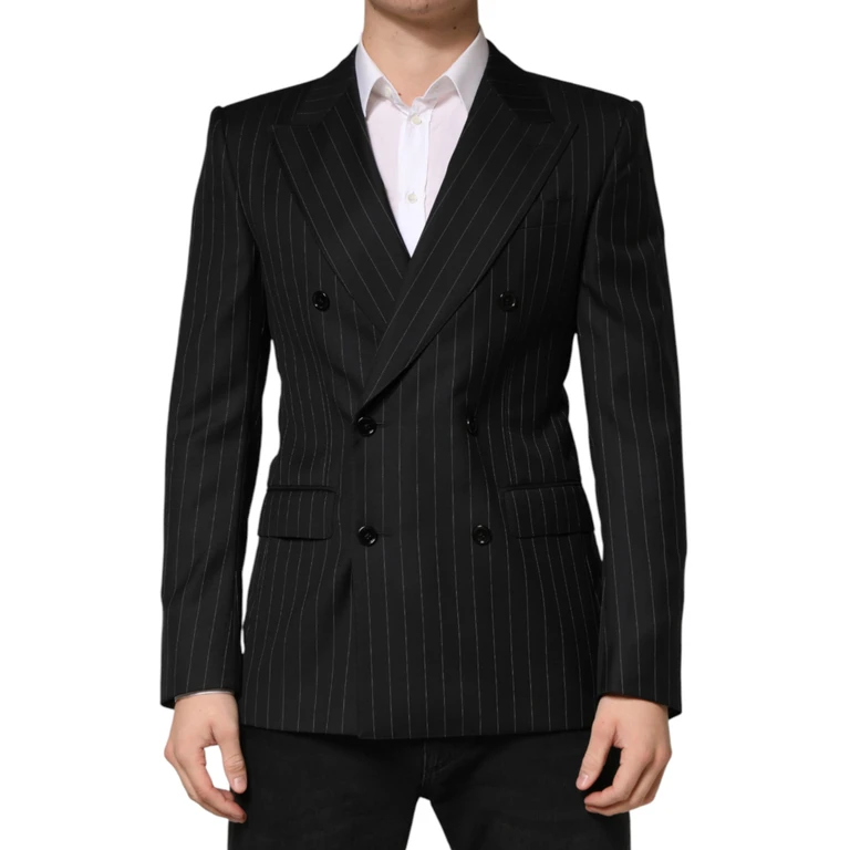Black Stripes Double Breasted 2button Blazer Virgin Wool Clothing - Men