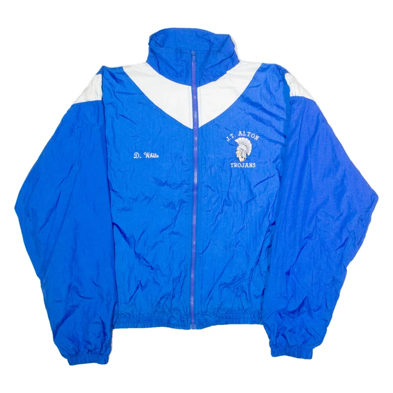 KAMPUS KOLORS JT Alton Trojans 'D. White' Mens Windbreaker Jacket Blue Nylon 90s L