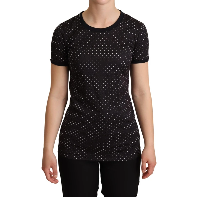 Dolce & Gabbana Black Dotted Crewneck Cotton T-Shirt - Women