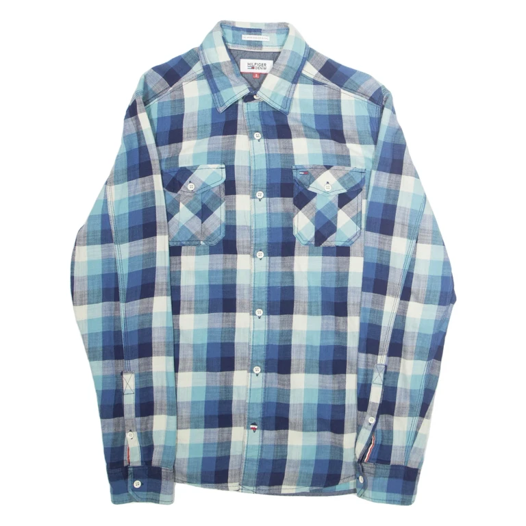 TOMMY HILFIGER Mens Shirt Blue Check Long Sleeve S
