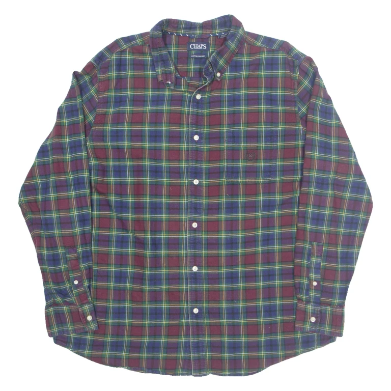 CHAPS Mens Shirt Purple Plaid Long Sleeve XL