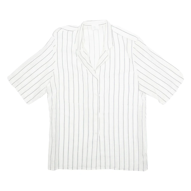 Womens Printed Shirt Cream Collared 90s Striped L