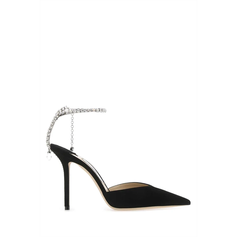 Jimmy Choo Black Suede Saeda 100 Pumps Blackcrystal Scarpe Con Tacco - Women
