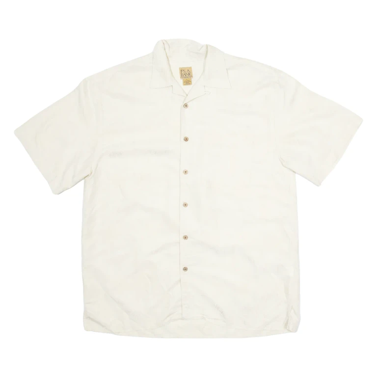JOS. A. BANK Mens Hawaiian Shirt Cream Crazy Pattern L