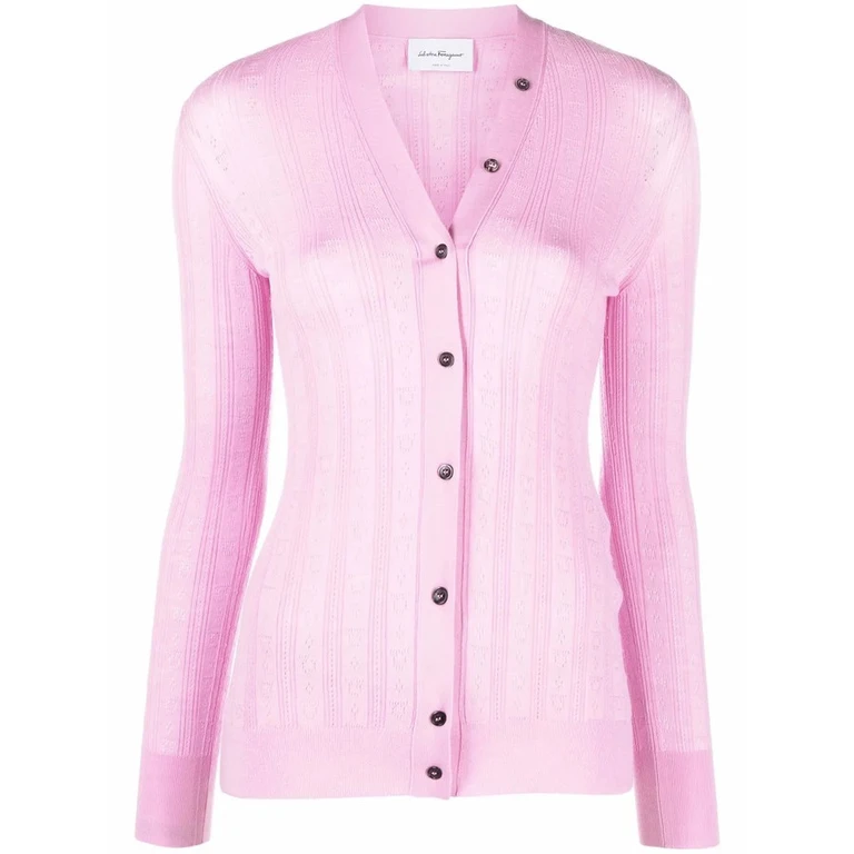 Ferragamo Gancini A-Jour Wool Cardigan