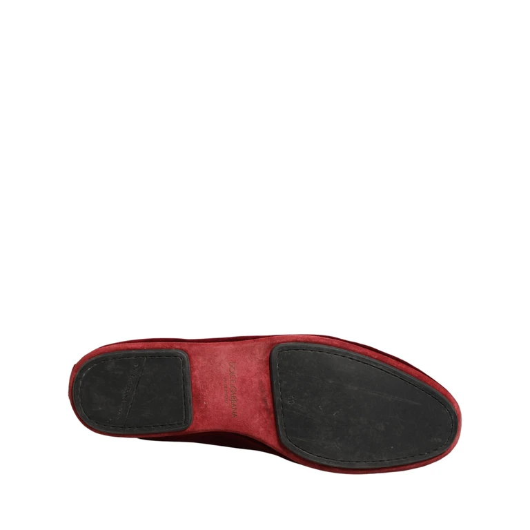 Dolce & Gabbana Maroon Velvet Slip On Men Flats Loafers Shoes Leather - Men