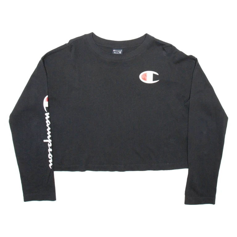 CHAMPION CROPPED Womens T-Shirt Black Long Sleeve M