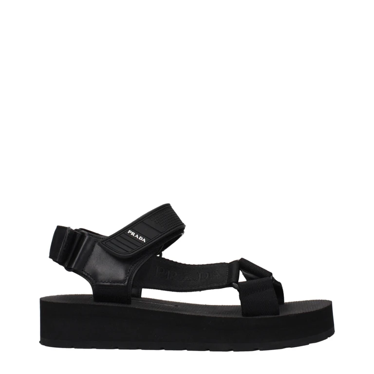 Prada Black Fabric Flat Sandals - Women