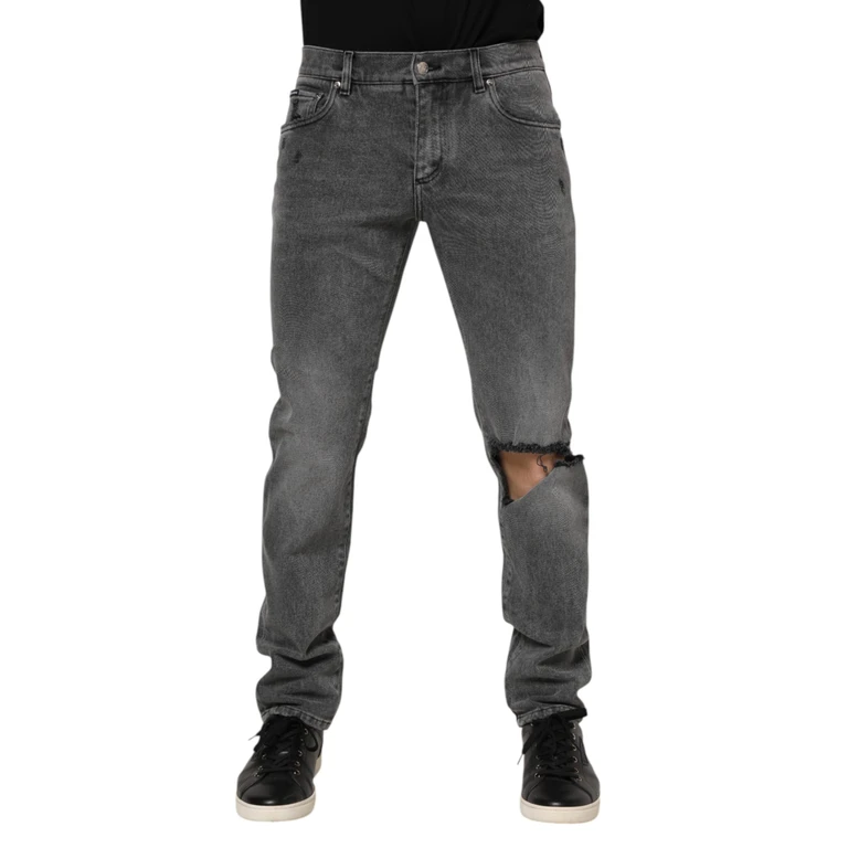 Dolce & Gabbana Gray Cotton Logo Plaque Denim Jeans Elastane Clothing - Men
