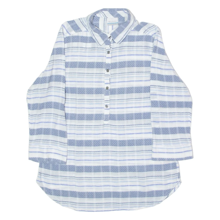 COLUMBIA Pullover Mens Shirt Blue Striped 3/4 Sleeve M