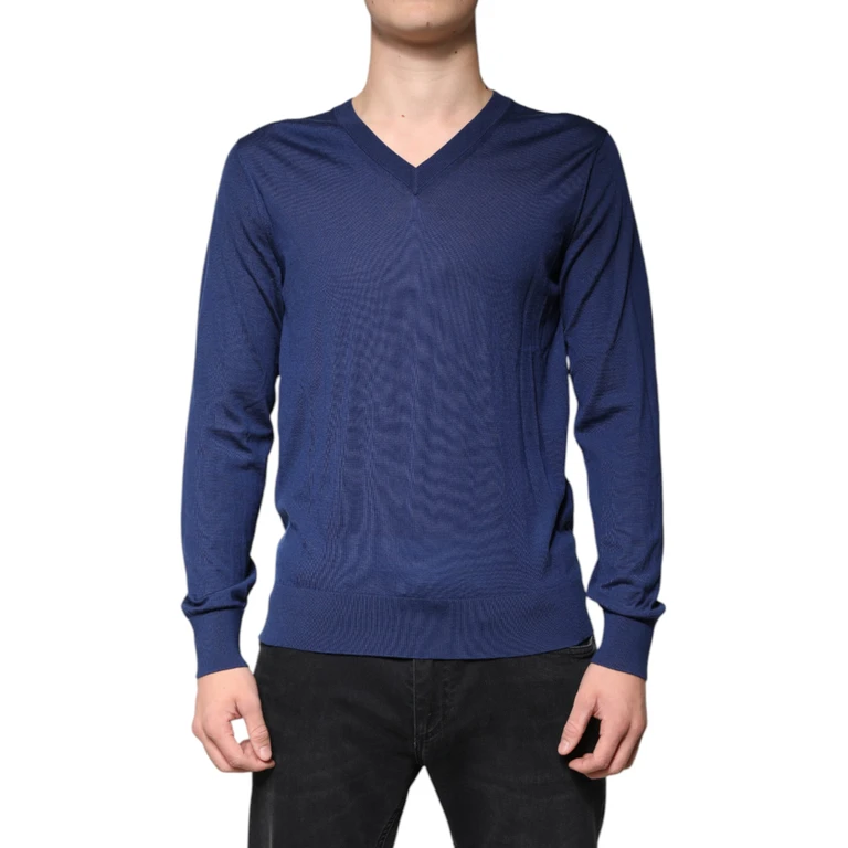 Dolce & Gabbana Navy Blue Cashmere V-Neck Pullover Sweater Clothing - Men