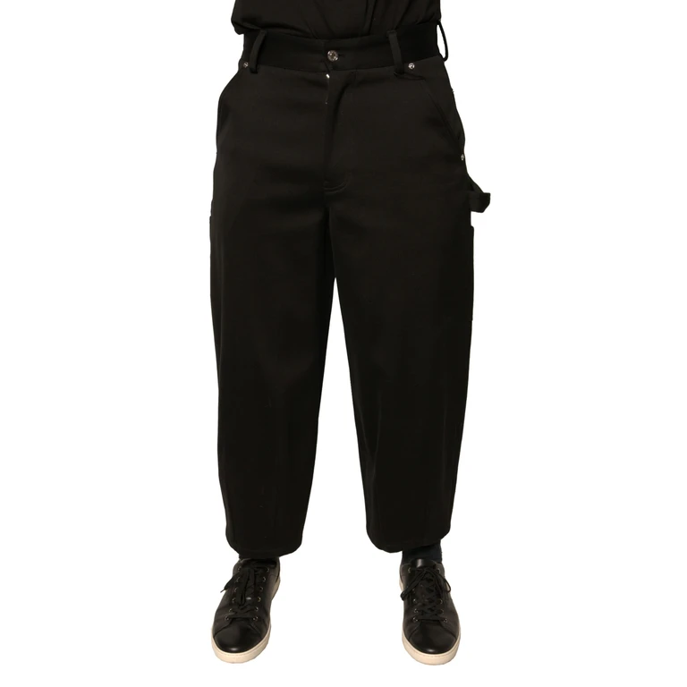 Dolce & Gabbana Black Cotton Mid Waist Cropped Pants - Men
