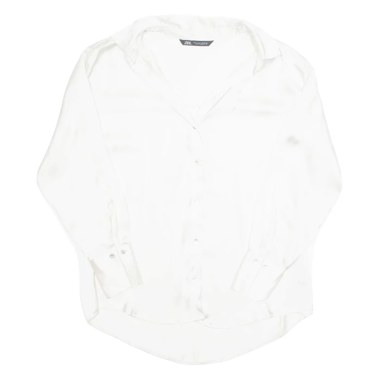 ZARA Womens Shirt White Collared Long Sleeve M