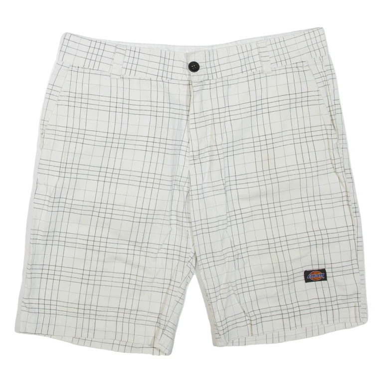 DICKIES Mens Casual Shorts White Check L W36