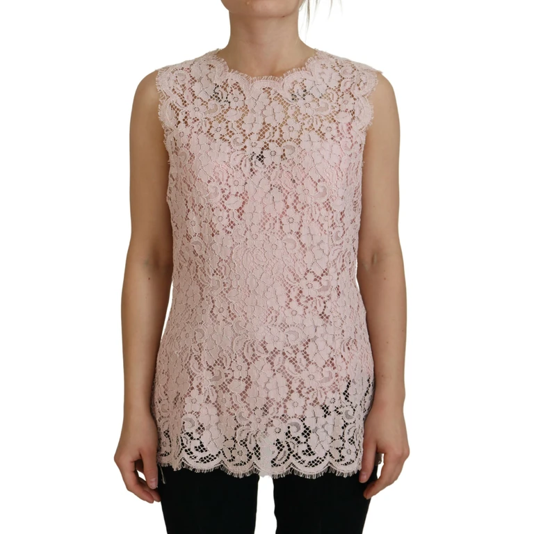 Dolce & Gabbana Pink Floral Lace Sleeveless Tank Blouse Top Cotton - Women