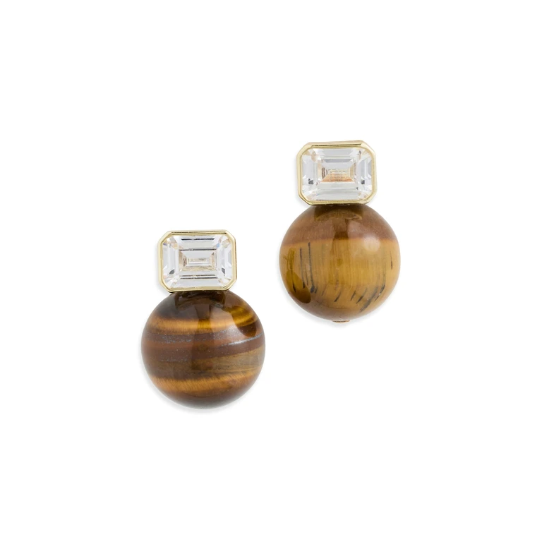 SHASHI Baguette Tiger Eye Earrings Gold/Tiger Eye One Size