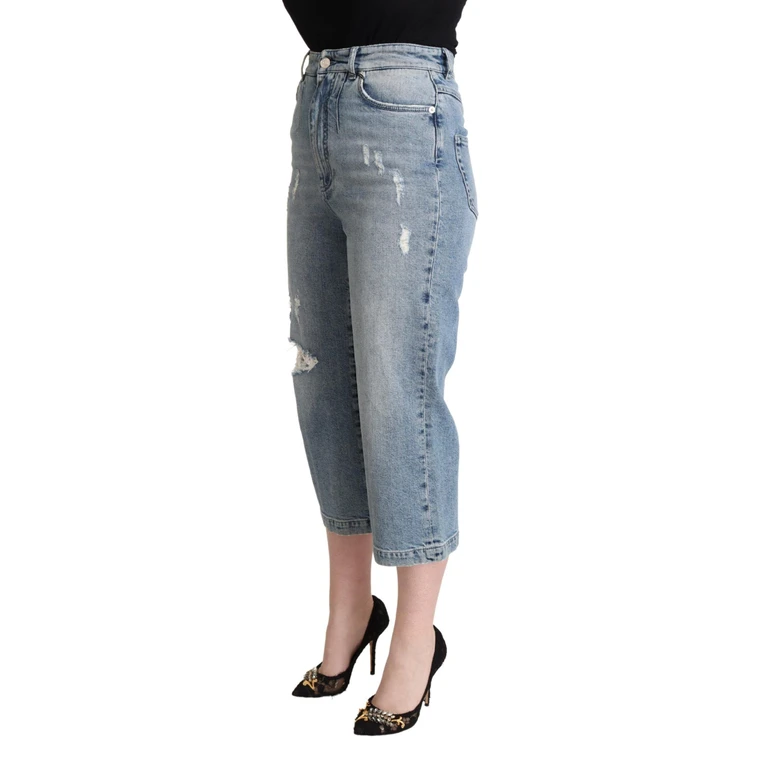 Dolce & Gabbana Blue Tattered Cotton Denim Capri Cropped Jeans Elastane Clothing - Women