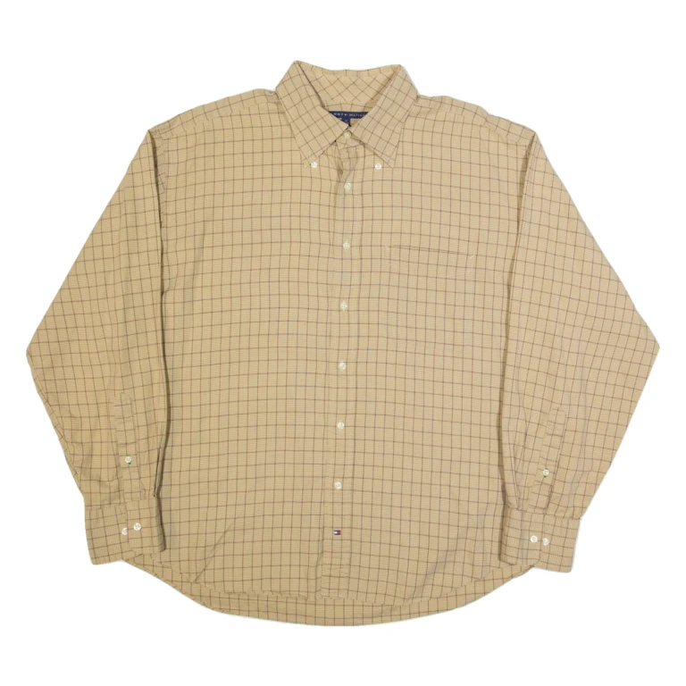 TOMMY HILFIGER Mens Shirt Beige Check Long Sleeve XL