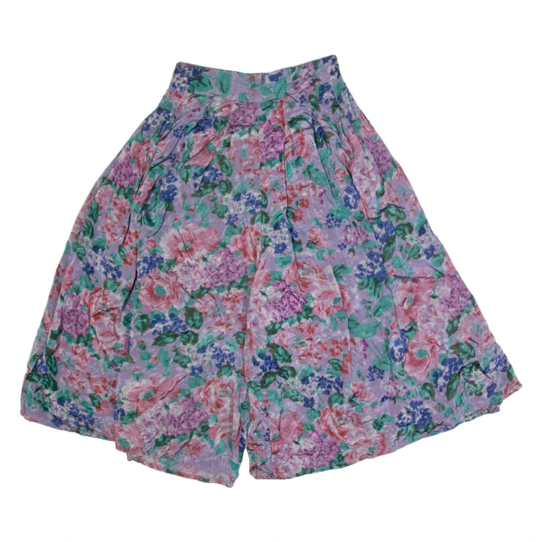 3/4 Length Womens Casual Shorts Pink Relaxed 90s Floral S W26