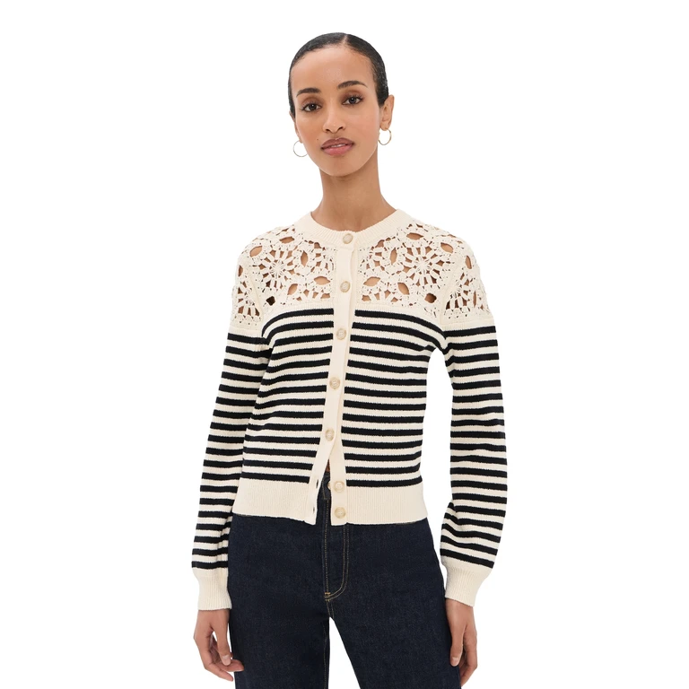 FRAME The Coastal Stripe Cardigan Cream Multi L