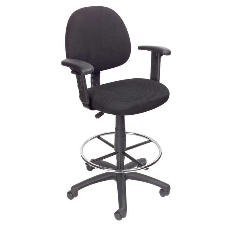 Black Contoured Adjustable Drafting Office Chair With Arms