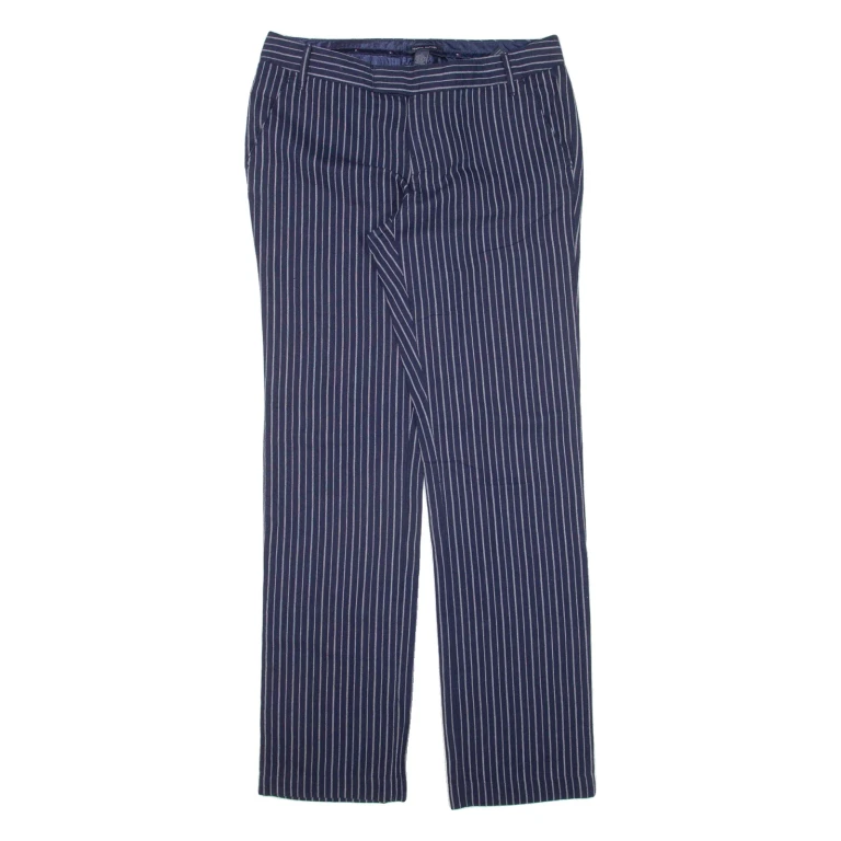 TOMMY HILFIGER Striped Womens Trousers Blue Regular Straight Linen W32 L31