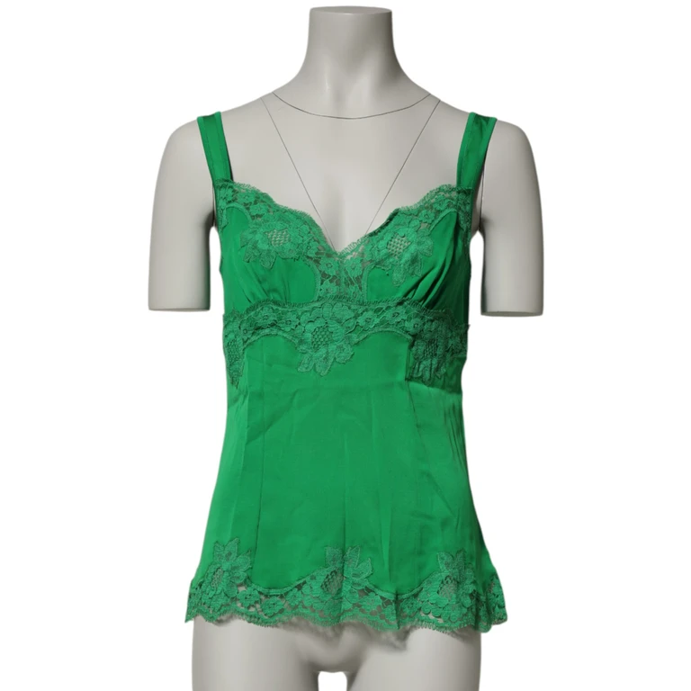 Dolce & Gabbana Green Floral Lace Tank Lingerie Top Underwear Silk Elastane - Women