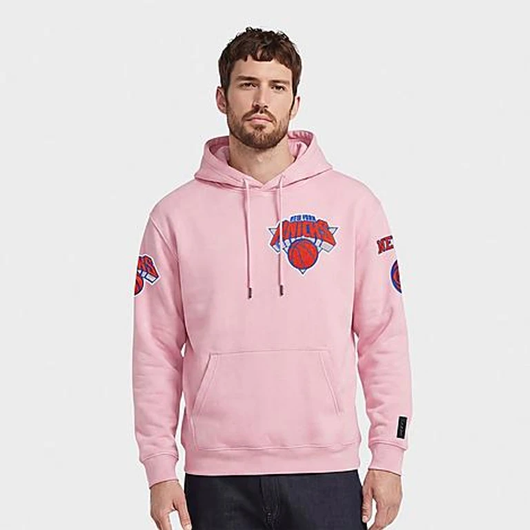 Pro Standard Men's New York Knicks NBA Classics Chenille Pullover Hoodie in Pink Size: Small