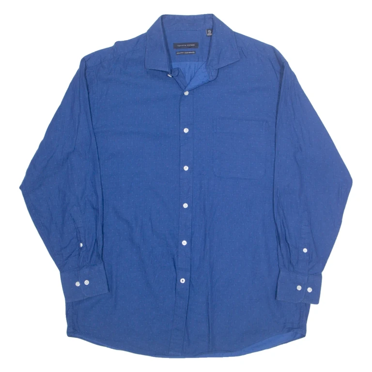 TOMMY HILFIGER Mens Shirt Blue Spotted Long Sleeve L