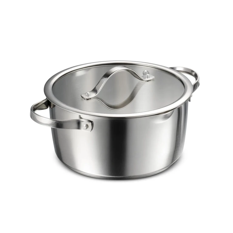 Tempo Tri-Ply Base Stainless Steel 5-Quart Dutch Oven Pot with Glass Lid, Induction-Ready, Oven-Safe, Dishwasher-Safe
