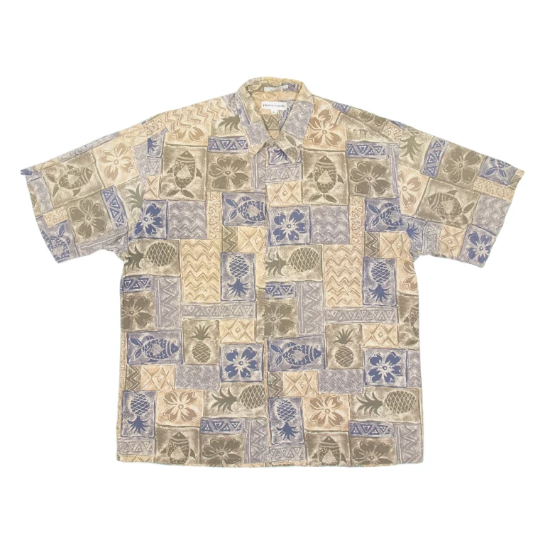 PIERRE CARDIN Mens Hawaiian Shirt Brown Crazy Pattern L