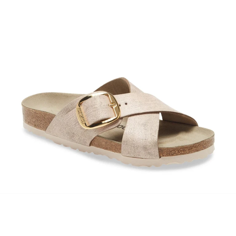 Siena Big Buckle Suede Leather Washed Metallic Rose Gold