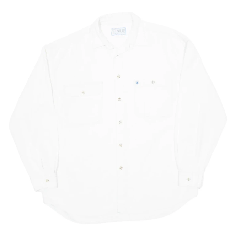 WIDE BOY Mens Corduroy Shirt White Long Sleeve M
