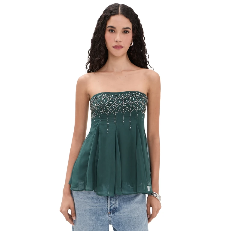 Free People Tara Embellished Tube Top Midnight Mountain XS