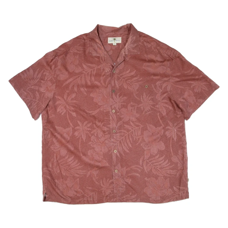 ISLAND SHORES Mens Hawaiian Shirt Maroon Floral 2XL