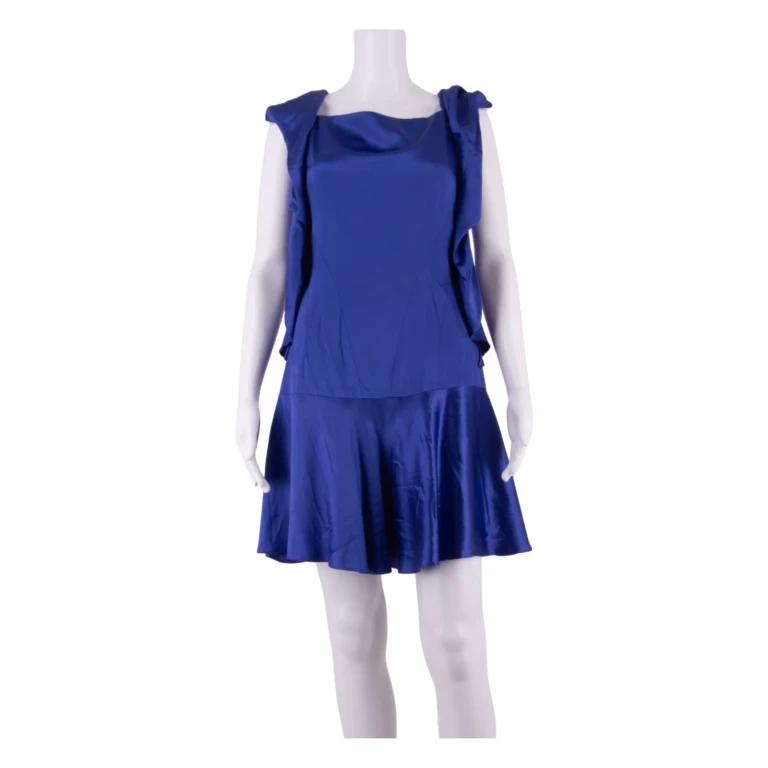 KAREN MILLEN Womens Fit & Flare Dress Blue Short Sleeve Knee Length UK 10