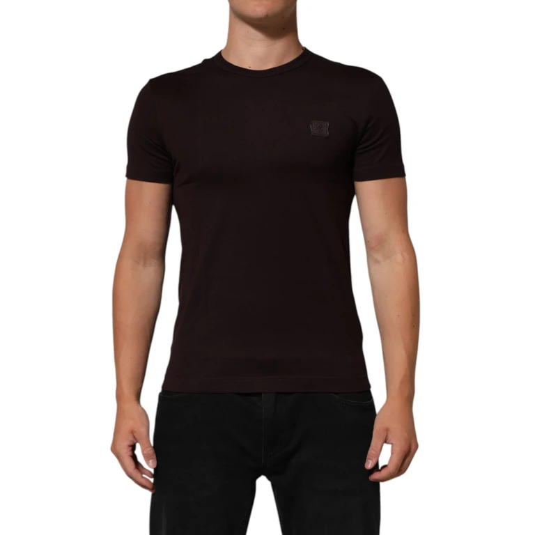 Dolce & Gabbana Brown Logo Plaque Cotton Crew Neck T-Shirt - Men