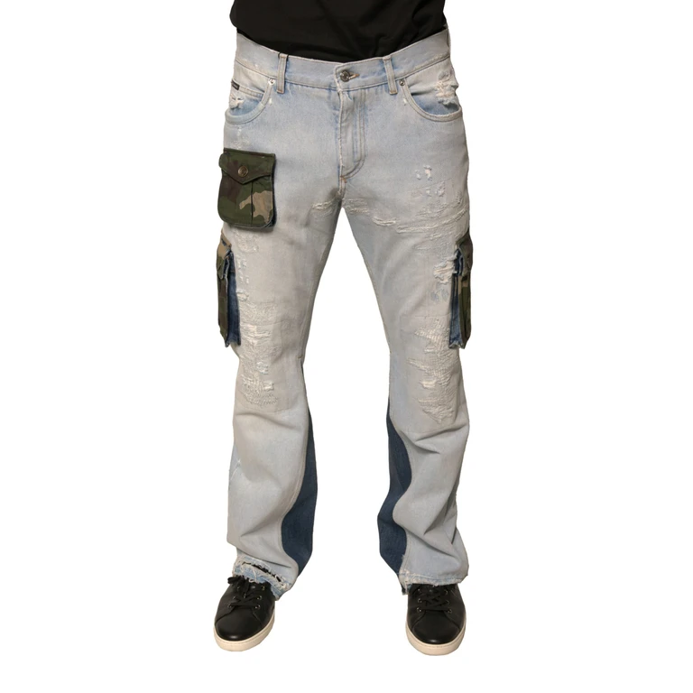 Light Blue Cotton Cargo Straight Denim Jeans Elastane Clothing - Men