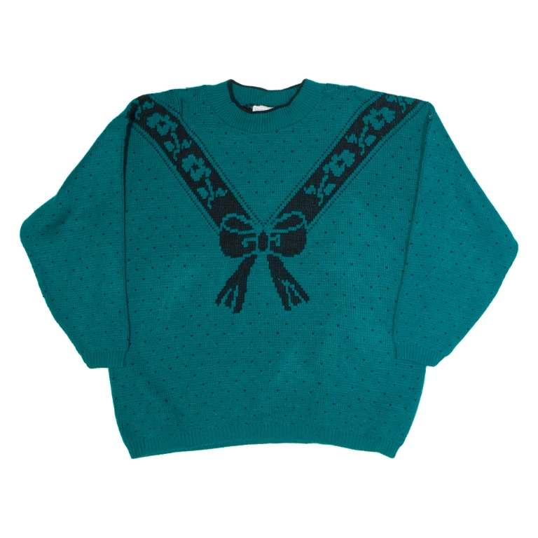 CLASSIC ESSENTIALS Womens Patterned Jumper Green Crazy Pattern Chunky Knit M