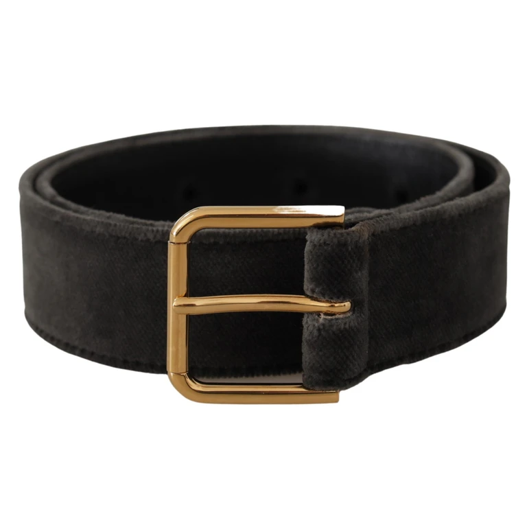 Dolce & Gabbana Brown Velvet Gold Tone Logo Metal Waist Buckle Belt - Women