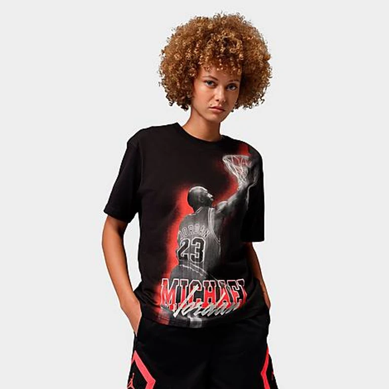 Nike Women's Jordan Sport Heritage Dri-FIT Graphic T-Shirt in Black/Infrared 23 Size: XS
